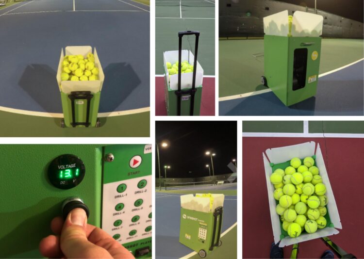 Lanceur De Balle Tennis (Peut contenir 30 Balls),Machine De Tennis adapté  aux débutants/entraîneurs,Tous Niveaux&âges,Disponible en Court de Tennis/intérieur/Garage,AC/Batterie  : : Sports et Loisirs
